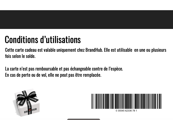 Dos de la carte cadeau BrandHub